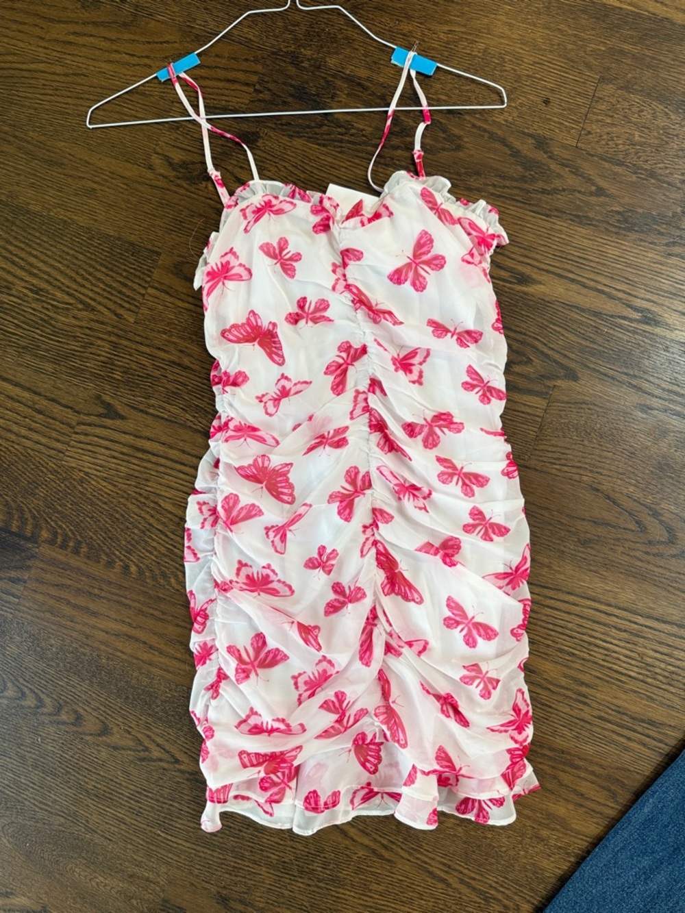 American Threads White Dress with Pink Butterfly Print